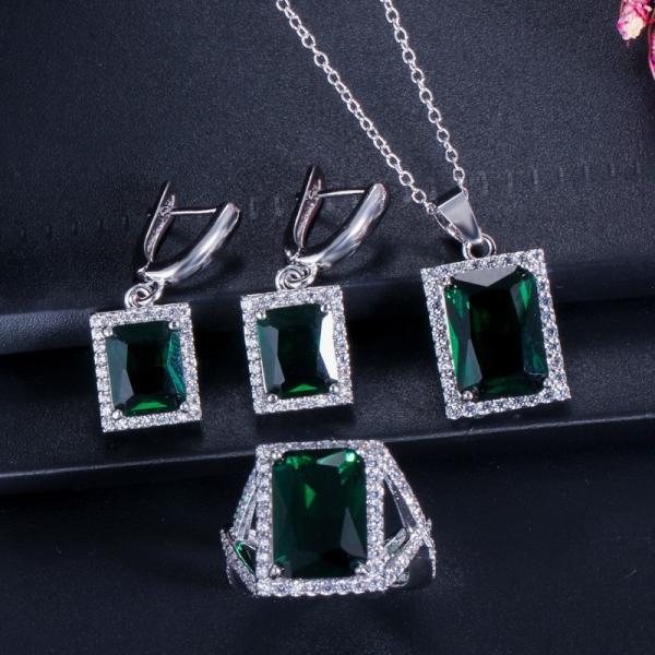 Fashion Square Shiny Rhinestones Necklace Ring Earrings Wedding Jewelry Elegant Luxury New Women Jewelry Sets