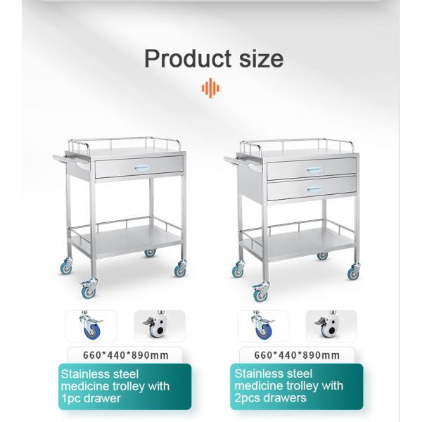 BR-M63 Hospital Crash Cart Clinic Drug Surgical Nursing Doctor Stainless Steel Medical Stainless Steel Medicine Trolley