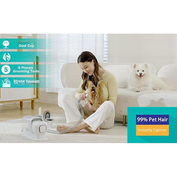 Pet Grooming Vacuum for Dogs 6 in 1 Kit 11kPa Vacuum Degree No Charging Time