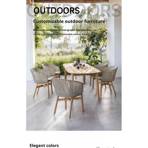 Contemporary PE Rattan Chairs Teak Wood Table Chair Set Outdoor Customized Furniture