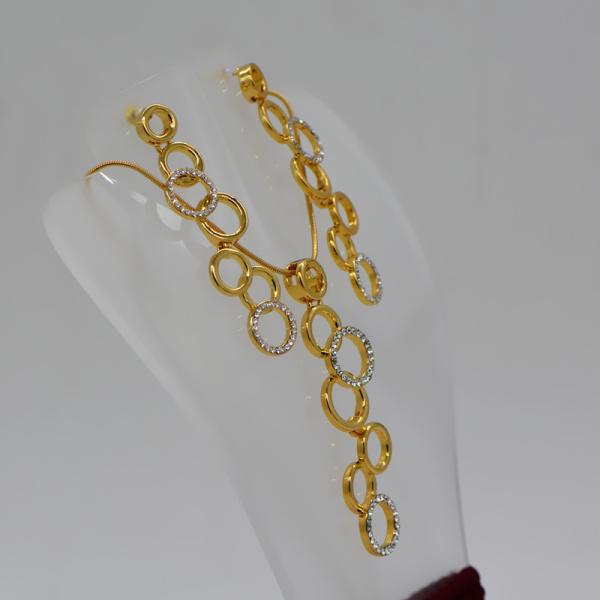 luxury Simple Trendy Jewelry Set Rhinestone Necklace pendant Earrings 18K Real Gold Plated