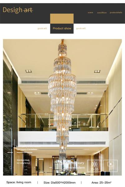 Luxury k9 crystal chandelier long staircase lamp living room lamp(WH-NC-89)