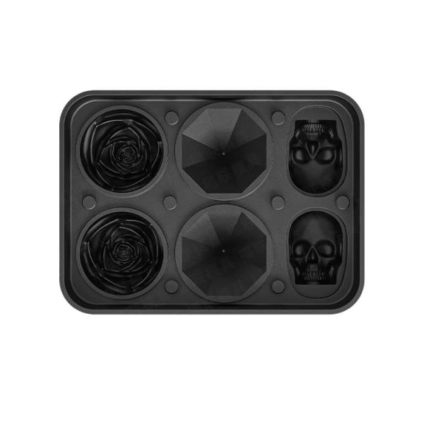 Food Grade Ice Cube Trays Silicone Mold  With Lid 2 Rose Ice Mold For Whisky Cocktails Coffee Black