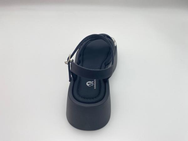Women black bottomed sandals with rhinestone genuine leather in summer