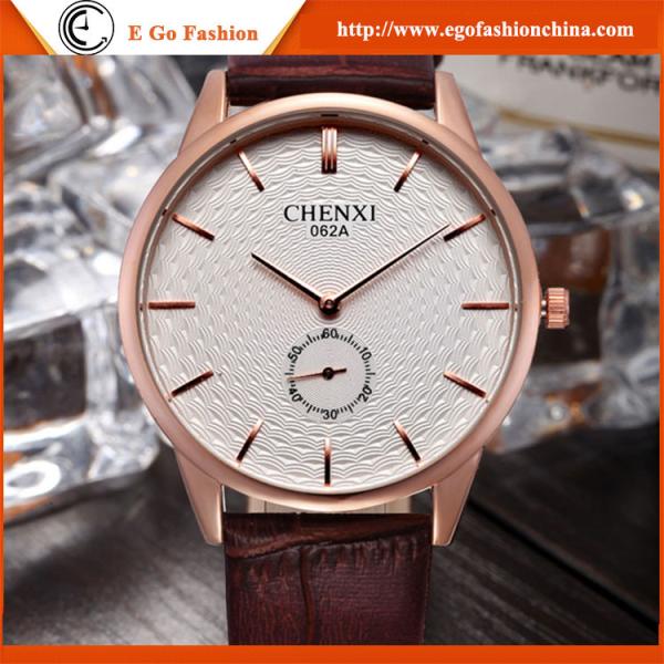 062A Rose Gold Watch Working Subdial Leather Watch Quartz Analog Watches Unisex Men Watch