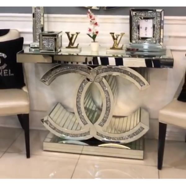 Sparkly silver mirrored console table crushed diamond decorative CC hallway table for living room