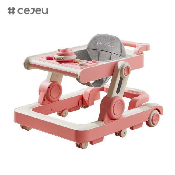 QRBB-866,baby walker,2 in 1 3 Height adjuster Wheel*6 Brake/Music/Toys Safety anti fall stripSeat cushion: linen Silent