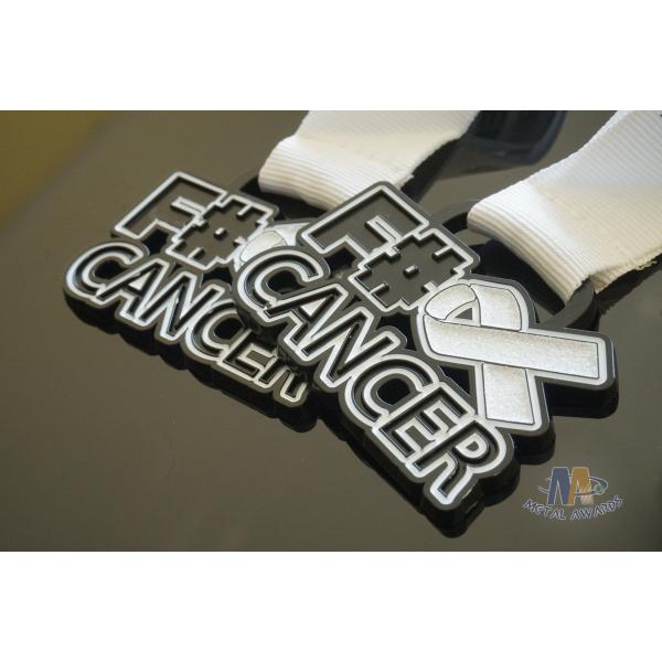 Cancer Aids Logo Custom Soft Enamel Medals Spray Black Plating And With Printing Ribbon