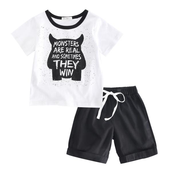 8 Year Boy Summer Black And White Shirt 100cm Short Sleeved Little Monster