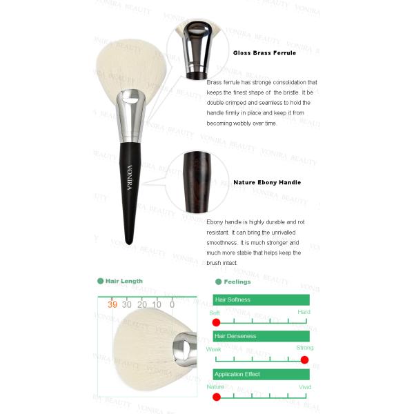 Los cepillos de lujo del maquillaje de la fan del pelo de la cabra con ébano de la naturaleza dirigen/la virola de cobre amarillo