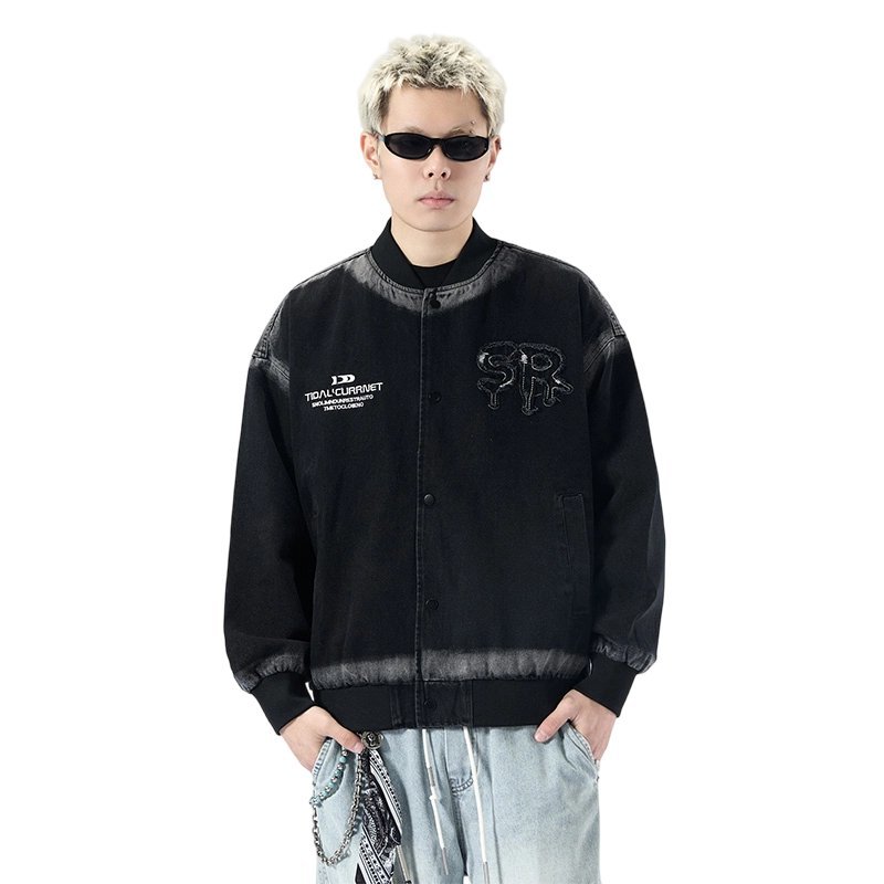 Black Ribbed Hem Long Sleeve varsity jacket wholesale distributor Casual Style Office/Commute Custom (YY-25930)