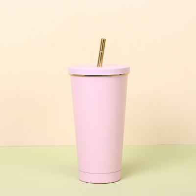 24oz Large Reusable Eco-Friendly Tumbler With Wide Soft Tip Metal Straw , Leak-Proof Lid - Perfect For Boba , Smoothies , Iced Coffee , Hot Or Cold Drinks