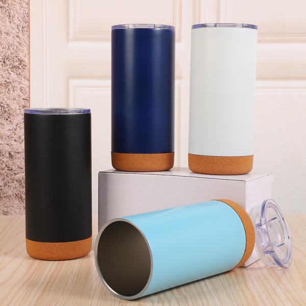 Leak Proof 480ML Straight Custom Vacuum Insulated Tumbler Dishwasher Safe Stainless Steel Coffee Mug With Handle Cork Bottom Travel Mug Universal Size