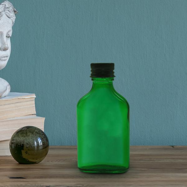 Flat Dark Green 50ml Cosmetic Glass Bottles Screw Cap Essential Oil Glass Bottle