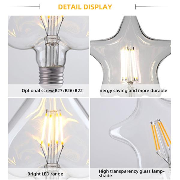Шарики 220V 2W 4W СИД ретро Edison пятиконечной звезды S135 E27 привели шарик нити