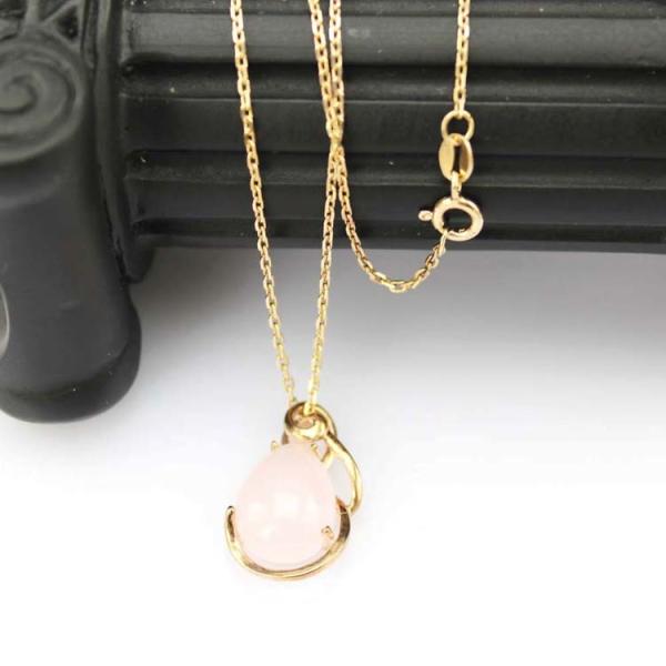 Rose Gold Plated 925 Silver Pear Shaped Rose Quartz Cubic Zirconia Pendant (P32)