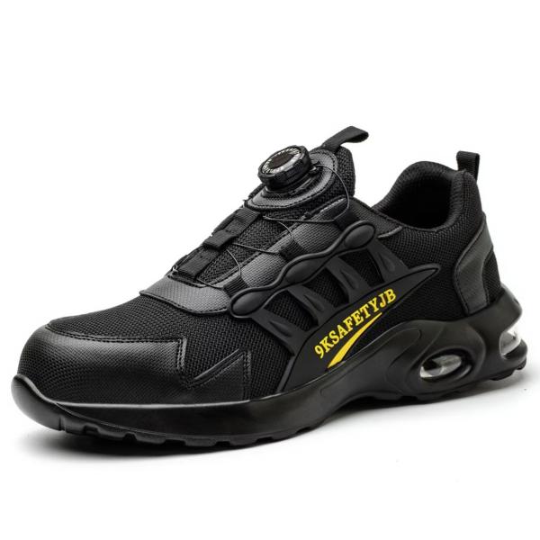 Chaussures de sécurité industrielles noires avec semelle et mailles en cuir en microfibre