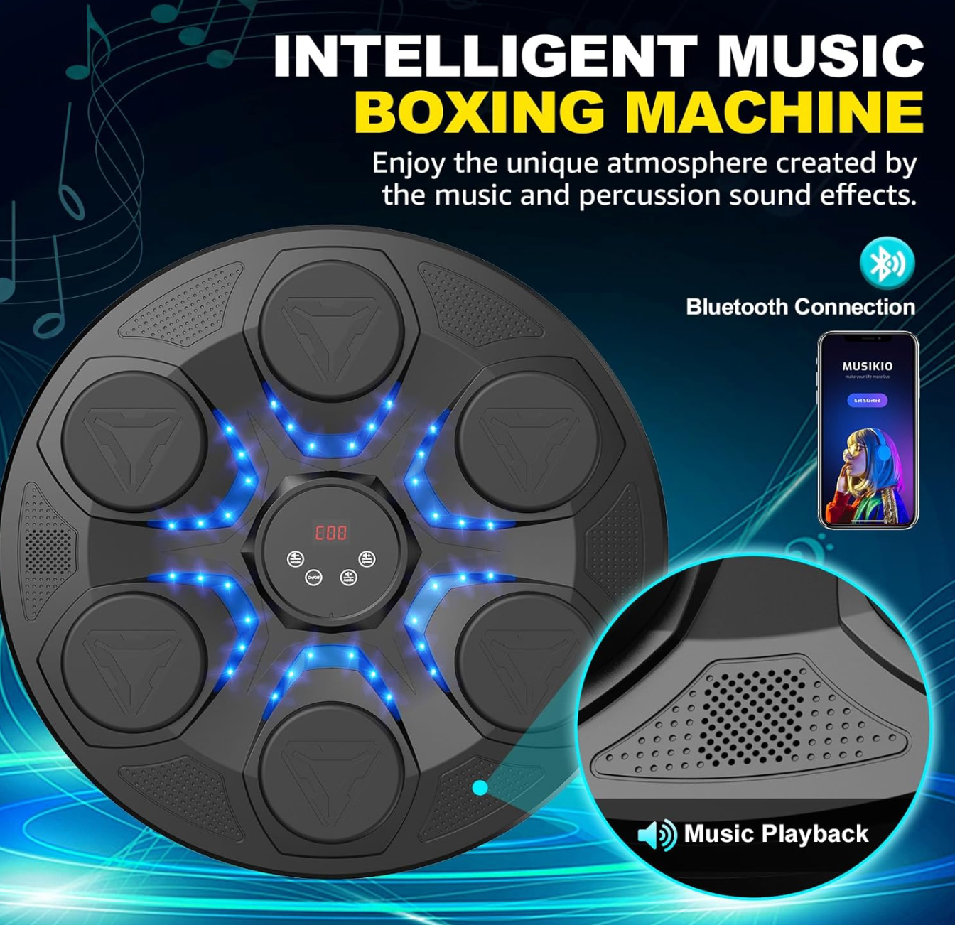 Upgraded Smart Music Boxing Machine 12 Modes LED Wall Mount Boxing Target with Bluetooth
