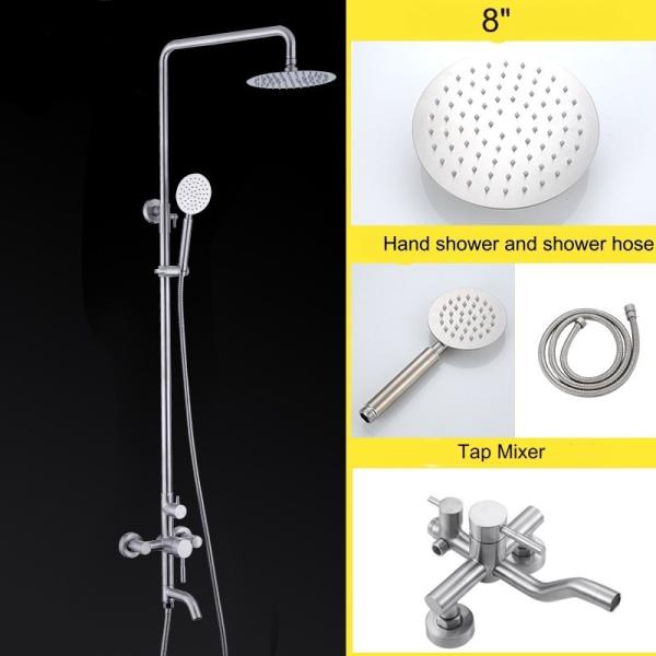 Modern Wall Mount Brushed Single Handle Stainless Bathroom Bath Shower Column Faucets Set