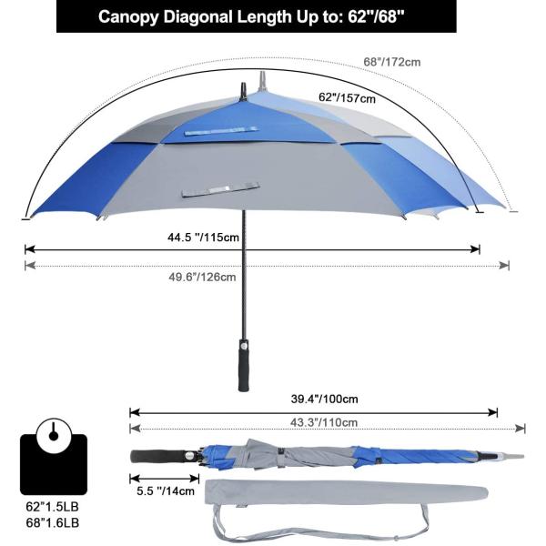 Custom Logo Large Double Canopy Vented Windproof Golf Umbrella for Back to School