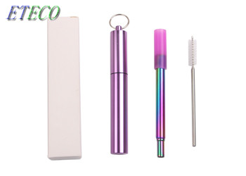Flexible Reusable Telescopic Straw , Wide Metal Straws With Cleaning Brush
