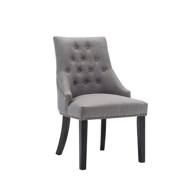 Grey Leather Tufted High Wingback Dining Chair