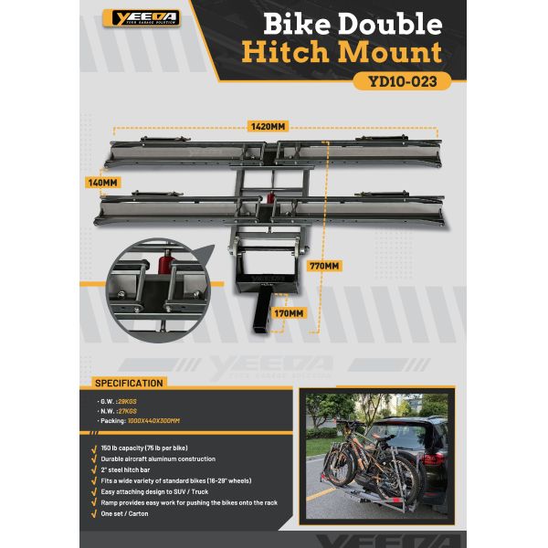 Travel Bike Double Hitch Mount, Holds 2 Bikes, Sturdy