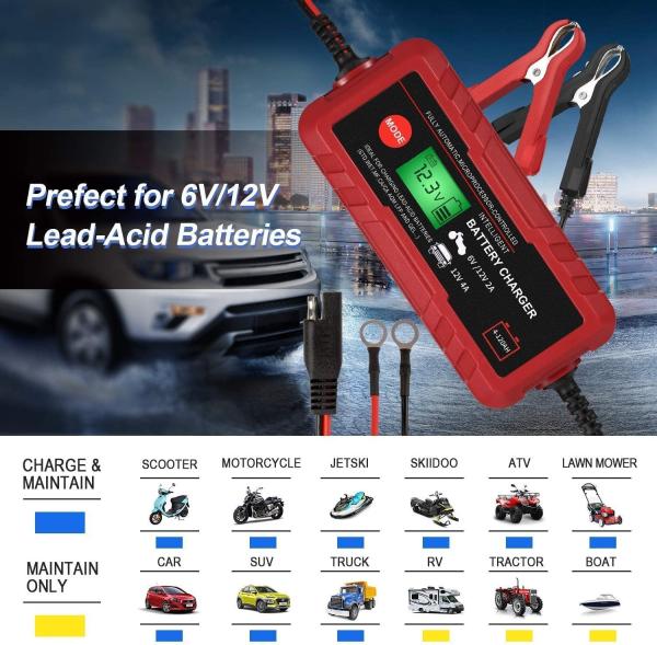 Waterproof Lead Acid Car Battery Charger 2A 6A 6V/12V Battery Charger
