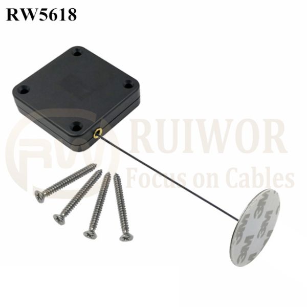 RW5618 Square Heavy Duty Retractable Cable Plus Dia 38mm Circular Sticky Metal Plate
