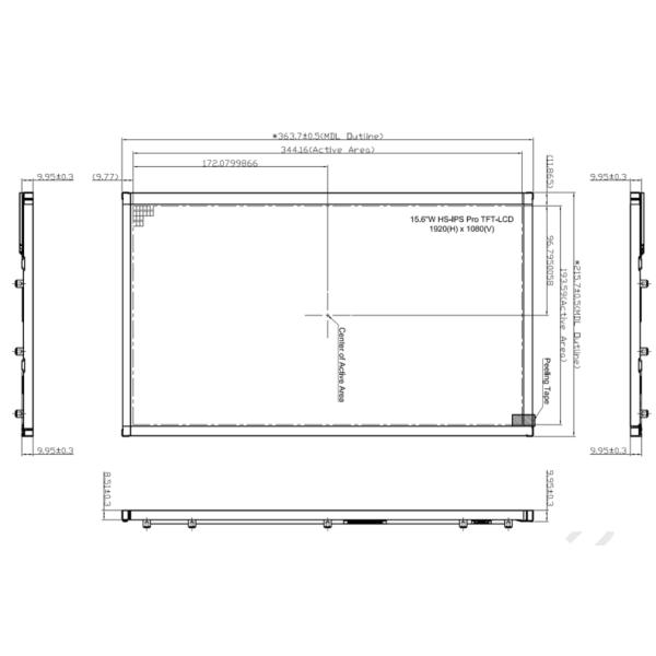 High Brightness 850Nits 15.6inch FHD TFT Module HSD156JUW2-A10 for Industrial Automotive