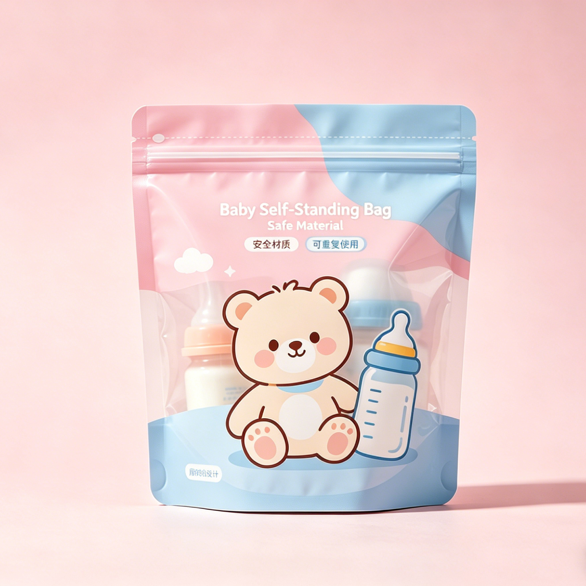 Custom Printed Stand-Up Zipper Pouches For Baby Snacks, Milk Powder & Dry Foods | Food Grade Resealable Stand Up Zip Bags OEM Cartoon Printing