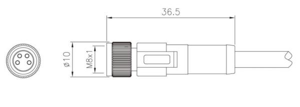 M8 resistente à água, rectas, femininas, com plugues sobresformados 3 - 8A IP67 para aplicações externas