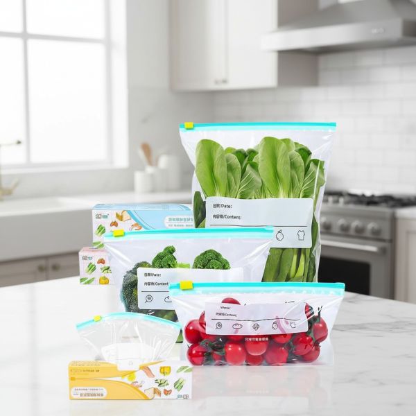 Custom Multi-Size Fresh Food Storage Bags - Resealable Reusable Pouches for Fruits/Vegetables with Date & Content Label