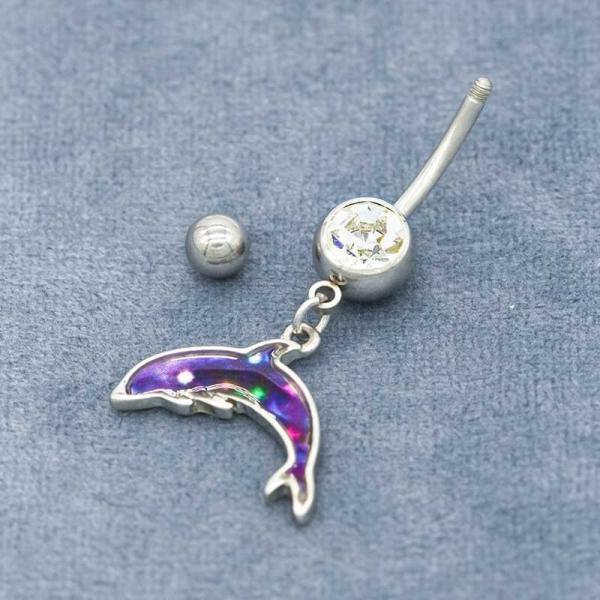 Double Zircons Body Piercings Jewellery Silver Dolphin Body Jewelry 6mm