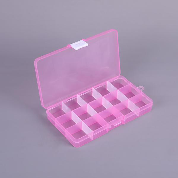 15 Grid Plastic Jewelry Organizer Box , Pink Removable Dividers Box