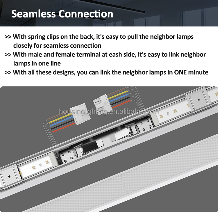 Seamless Linking LED Linear Light with UGR<19 and 5-Year Warranty for Office and Commercial Spaces