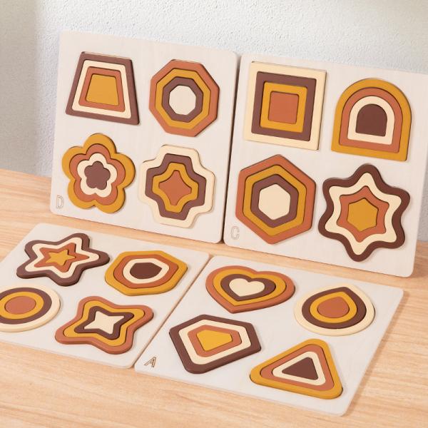 Kids Montessori Wooden Geometric Shape Color Cognition Matching Puzzles Games Early Educational Learning Toy for Children
