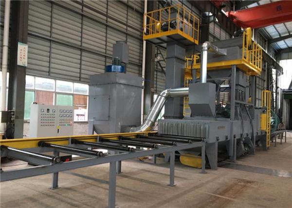 380V / 415V Roller Conveyor Blast Machine , Roller Conveyor System For Cleaning Rust / Steel Plate Scale
