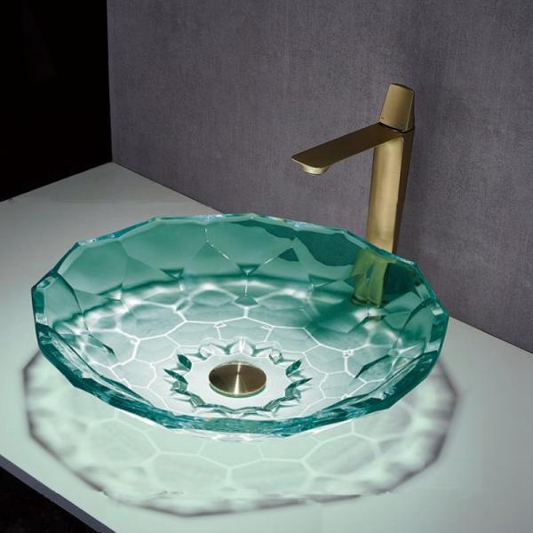 Clear Bathroom Glass Wash Basin Green Color Latest Style OEM