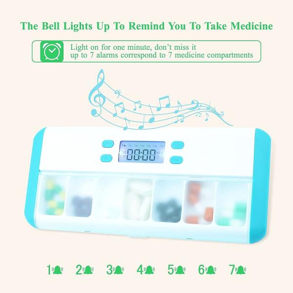 electronic dispenser ma cb pill case timer Automatic Pill Dispenser with LED Electronic Timing Reminder and Smart Vibrating