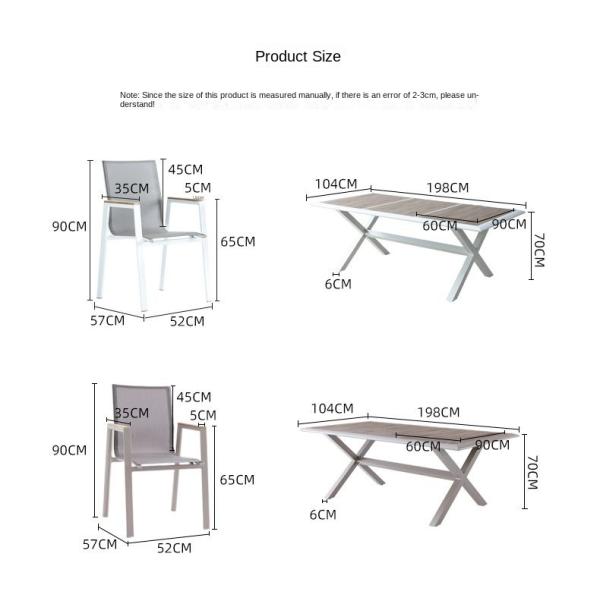 Outdoor Metal Patio Garden Dining Table Set With 3m Wood Table And Balcony Lounge Chairs