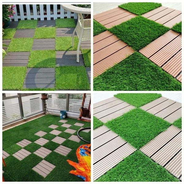 Double PP NET PU Backing Artificial Grass Tile with PE Monofilament PP Curly Fiber