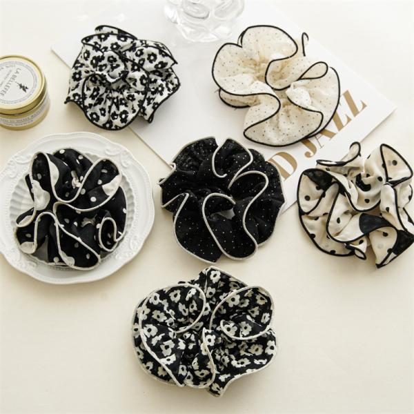 Summer fabric edge ruffled flower large hair band hair accessories French elegant feminine scrunchie head accessorie