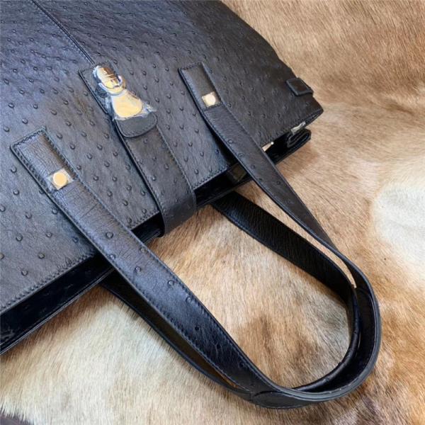 Authentic Real Ostrich Skin Businessmen Travel Duffle Purse Large Shoulder Bag Genuine Leather Male Top-handle Handbag