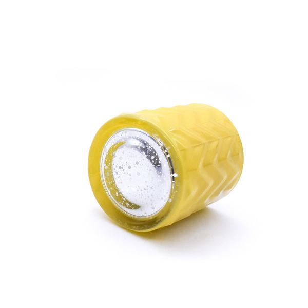 Yellow Cylinder Corrugated Glass Candle Cups With Aluminum Cap