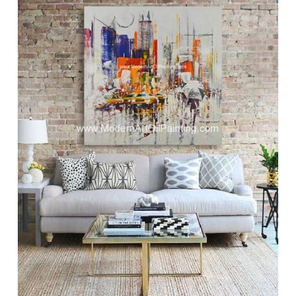 Handmade Abstract cityscape wall art painting,  Acrylic Canvas Paintings streched