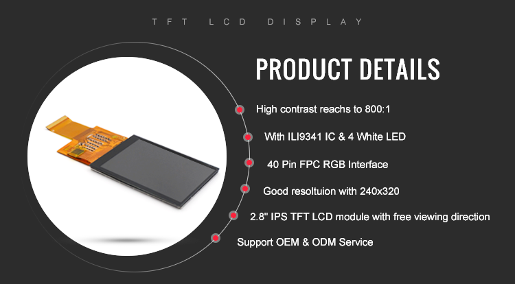 Small IPS 240x320 LCD Module Transparent TFT 2.8 Touch Screen 40Pin