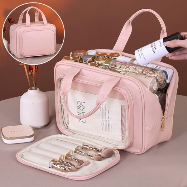 Portable PU Leather Beauty Vanity Cases Makeup Bag Organizer Large Capacity OEM Logo