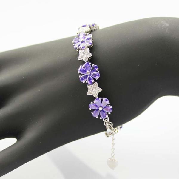 Sterling Silver Link Flower Amethyst Cubic Zircon Tennis Bracelet(B01PURPLE)