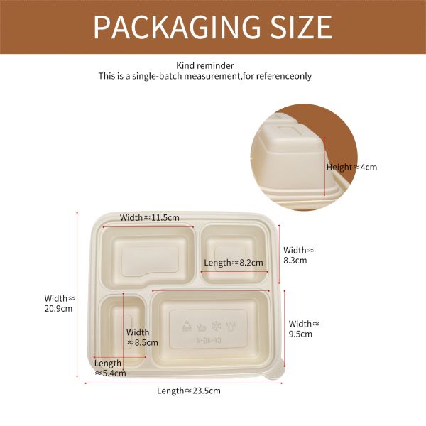 Corn Starch Lunch Food Container with Compartment Eco Friendly Packaging Disposable Biodegradable Cornstarch Lunch Box
